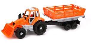 Трактор с грейдером и прицепом