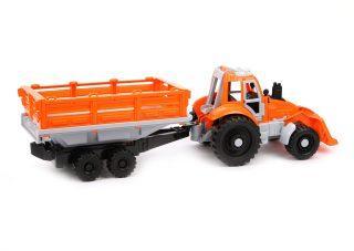 Трактор с грейдером и прицепом