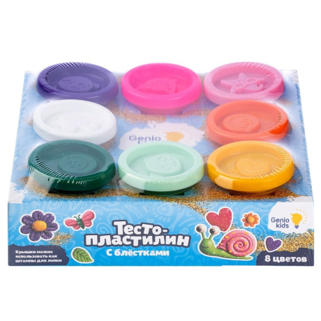 Набор для лепки Тесто-пластилин с блестками, 8 цветов