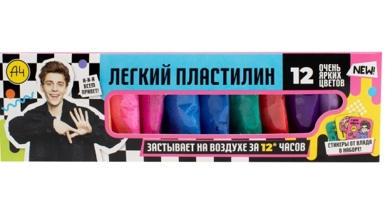 Набор легкого пластилина Лепи легко Влад А4, 12 шт, очень яркие цвета
