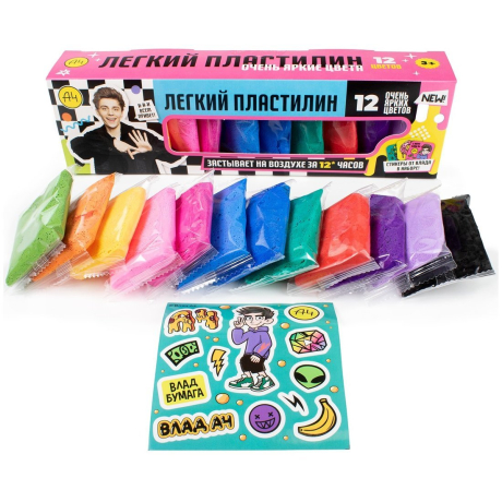 Набор легкого пластилина Лепи легко Влад А4, 12 шт, очень яркие цвета