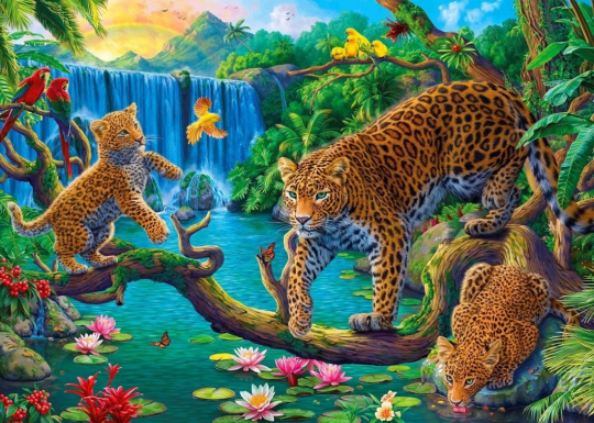 Алмазная мозаика Семья леопардов, 40х50 см, 28 цв, частич. заполнение, с подр.