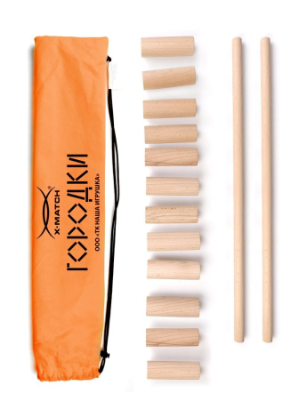 Городки детские ТМ «Х-Match» в комплекте: биты 2- шт., рюхи 12 шт., мешок.