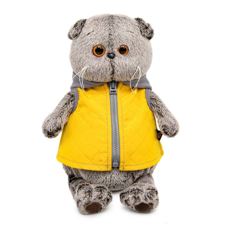 Басик в желтой жилетке с серым капюшоном 22 см