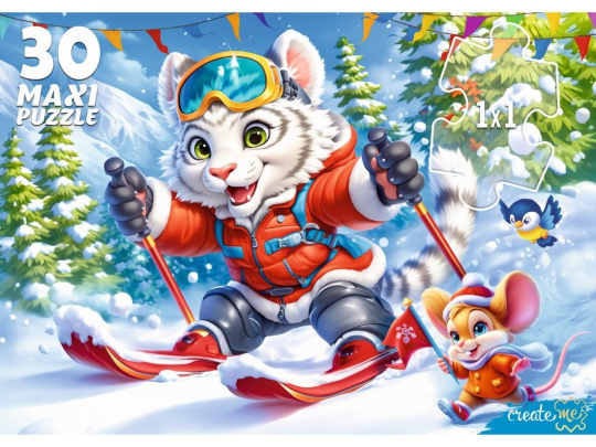Пазлы MAXI 30 Тигр на лыжах
