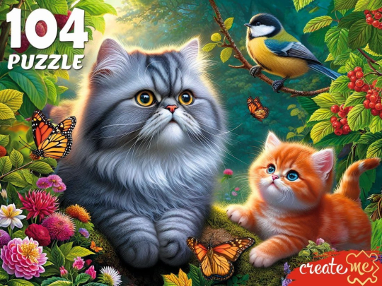 Пазлы 104 Котики с синицей