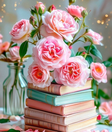 Алмазная мозаика Цветы и книги, 40х50 см, 30 цв., полн. заполнение, с подр.