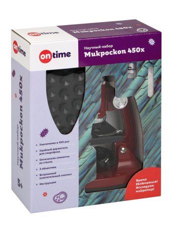 Микроскоп, 450х, 3 объектива, держатель для смартфона