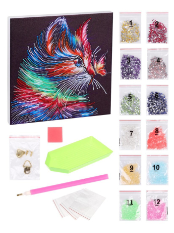 Алмазная мозаика "Котенок", 25*25см, на подрамнике, светится в темноте