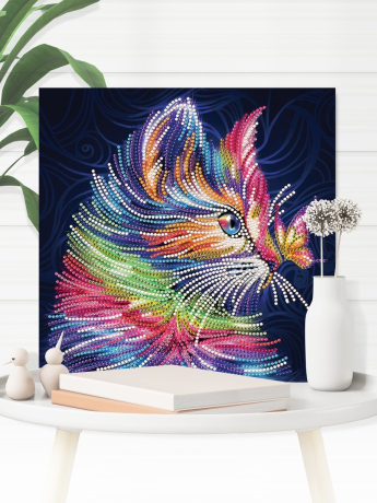 Алмазная мозаика "Котенок", 25*25см, на подрамнике, светится в темноте