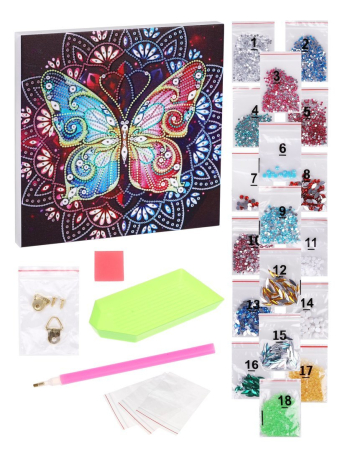 Алмазная мозаика "Бабочка", 25*25см, на подрамнике, светится в темноте