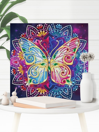 Алмазная мозаика "Бабочка", 25*25см, на подрамнике, светится в темноте