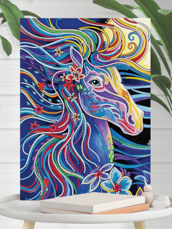 Алмазная мозаика "Радужный конь", 25*35см, на подрамнике, светится в темноте