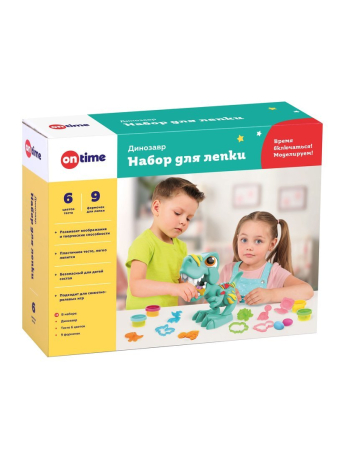 Набор для лепки "Динозавр", тесто 6 цветов, пластиковый динозавр, 9 формочек