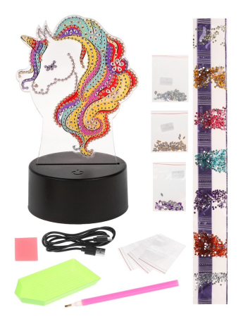Алмазная мозаика-светильник «Единорог», 7 цветов свечения