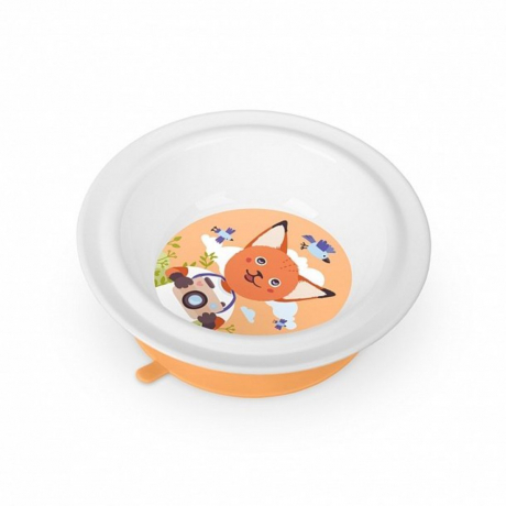 Тарелка глубокая на присоске с оранжевым декором