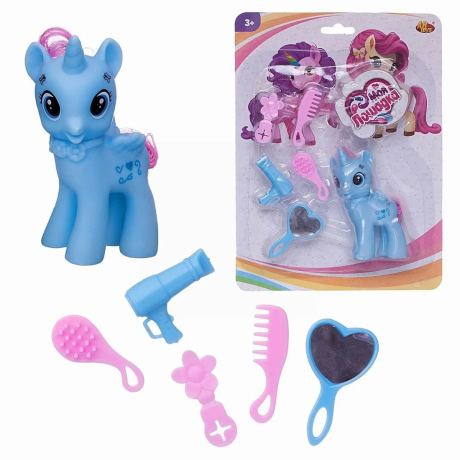 Игровой набор Пони единорог голубая с игровыми предметами