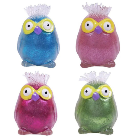 Игрушка-антистресс Сова блестящая 10 см, в дисплее 12 шт