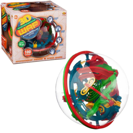 Головоломка Интеллектуальный шар 3D 100 барьеров, диаметр лабиринта 19 см