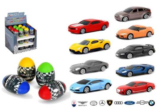 Машинка металл. RMZ City Яйцо-сюрприз, 9 моделей в коллекции, в дисплее 36 шт