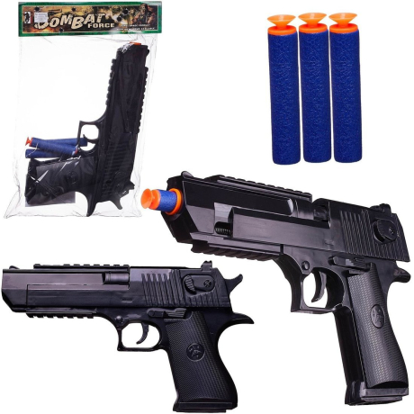 Пистолет черный с 3 мягкими пулями, 25х4х14 см