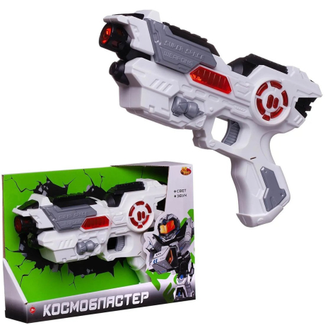 Космобластер на батарейках бело-серо-красный, 32х6, 3х22 см