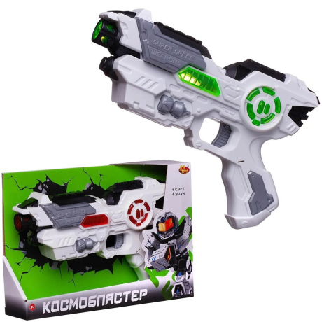 Космобластер на батарейках, бело-серо-зеленый, 32х6, 3х22 см