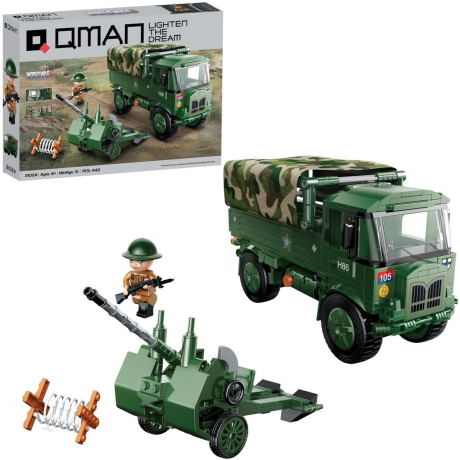 Конструктор Военный грузовик с пушкой, 442 детали
