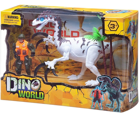 Игровой набор Мир динозавров (большой белый динозавр, фигурка человека, аксессуары)