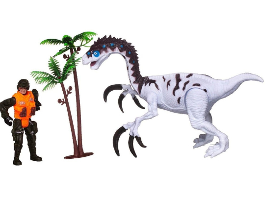 Игровой набор Мир динозавров (большой белый динозавр, фигурка человека, аксессуары)