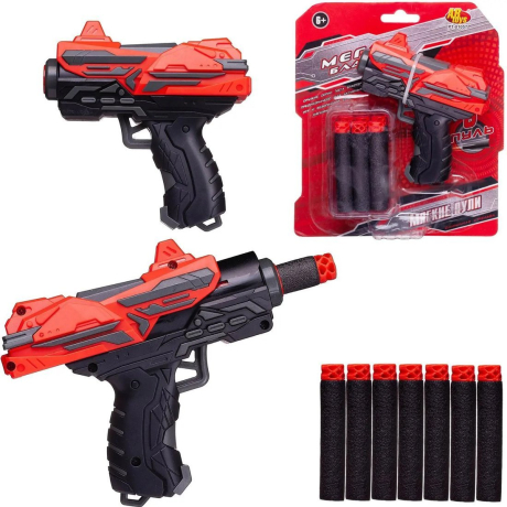 Мегабластер красно-черный с мягкими пулями 6 шт