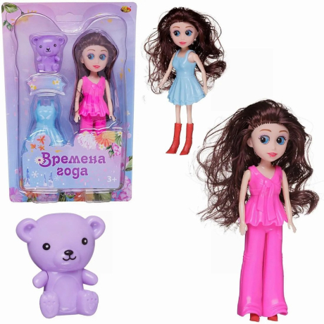Кукла Времена года 17 см в брючном костюме, с медвежонком
