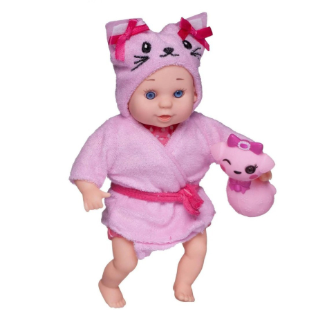Пупс Baby Ardana 23 см, в банном халате и игрушкой кошечка