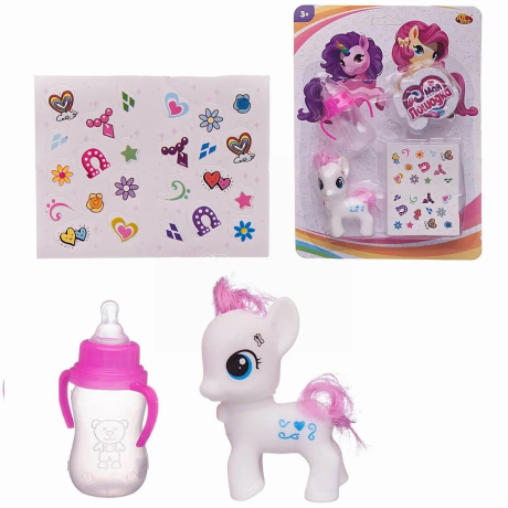 Игровой набор Пони-единорог с бутылочкой-поильником и наклейкам