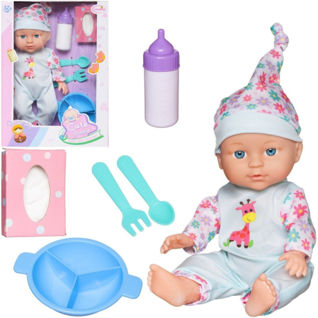 Пупс 28 см, в голубом комбинезоне, с аксессуарами