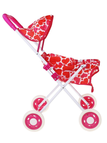 Коляска прогулочная для кукол Сердца с крышей, металл, пакет