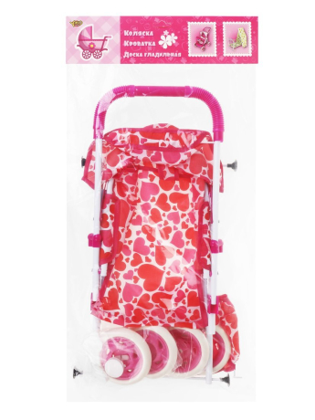 Коляска прогулочная для кукол Сердца с крышей, металл, пакет