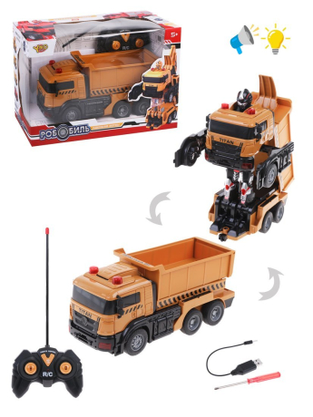 Машина-робот радиоуправляемый, 5 каналов, свет, звук, в комплекте аккумулятор, USB шнур, элементы питания AA*2шт. не входят