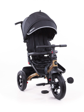 Велосипед детский трёхколёсный Moby Kids Leader 360°, 12x10 AIR, элементы из экокожи, чёрный