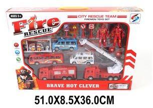 Игр.набор Пожарная охрана, машины 5 шт., фигурка 2шт., дорож.знак 4шт., аксессуары, коробка