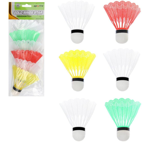 Воланы для бадминтона цветные 6 шт., пакет