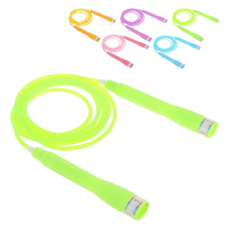 Скакалка, 2.5м, веревка пластик, ручки разноцветный полпрозрачный пластик, 4-5 цветов микс, в ассорт.