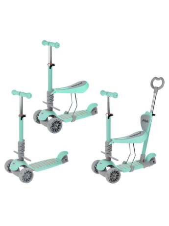 Детский трехколесный самокат Moby Kids Pony 3 в 1, беговел, каталка с родительской ручкой, колёса PU со светом