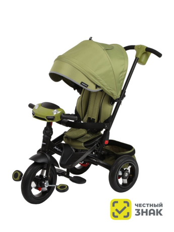 Велосипед трёхколёсный Moby Kids Leader 360° 12x10 AIR Car, оливковый