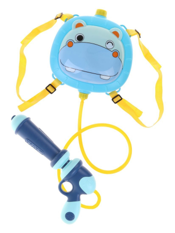 Набор бластер водяной-рюкзак Бегемотик - ёмкость 21х26х8 см., пистолет-насос 26, 5х14х6, 5 см., трубка д-77см., лямки. ассорт.