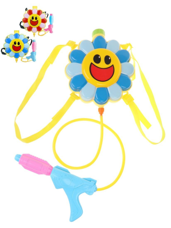 Набор бластер водяной-рюкзак Цветочек: ёмкость 22х27х5, 5см, пистолет-насос 25х12х5 см., трубка д-81 см. ассорт.