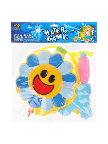 Набор бластер водяной-рюкзак Цветочек: ёмкость 22х27х5, 5см, пистолет-насос 25х12х5 см., трубка д-81 см. ассорт.