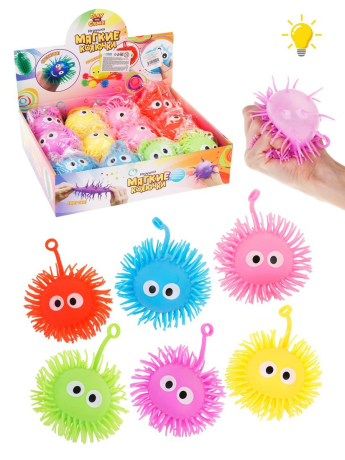 Игрушка-шутка антистресс "Лохматики" 12х12 см, свет, эл.пит. AG3* 3 шт..в компл., в ассорт., дисплей