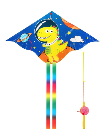 Змей воздушный на удочке Динозаврик, 52х95 см. (+100 см. хвоста). Удочка 80 см., леска 30 м.