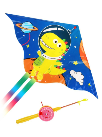 Змей воздушный на удочке Динозаврик, 52х95 см. (+100 см. хвоста). Удочка 80 см., леска 30 м.